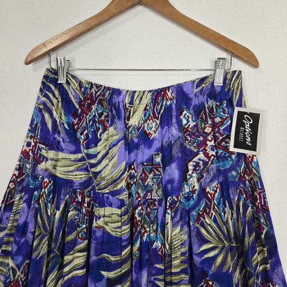 VTG Options Melrose Maxi Swing Skirt Sz L Purple Multi Elastic Waist Tropical - Picture 2 of 10